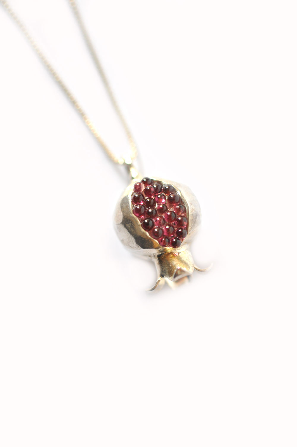 Silver and Rubies Pomegranate Necklace